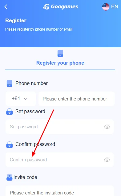Re-enter the password to confirm it
